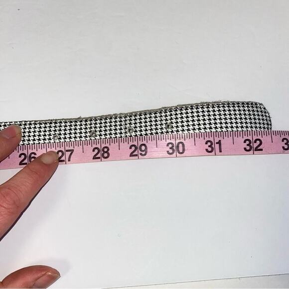 Vintage Houndstooth Belt Leather Gold Buckle Mini Print Statement Womens Medium - Picture 8 of 10
